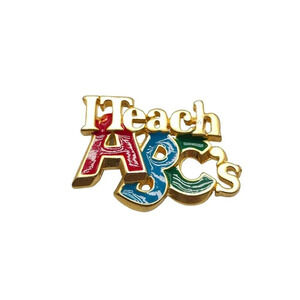 Ren Multicolor Enamel I Teach ABC's Brooch Pin Gold Tone Vintage
